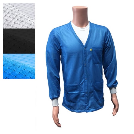 TRANSFORMING TECHNOLOGIES ESD Jacket, 3/4ths Length, V-Neck, Knit Cuff, Small, White JKV9022WH